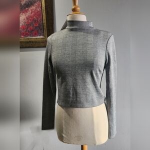 Antistar Gray Plaid Mock Neck Long Sleeve Top